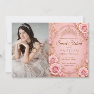 Princess photo pink sweet 16 invitation