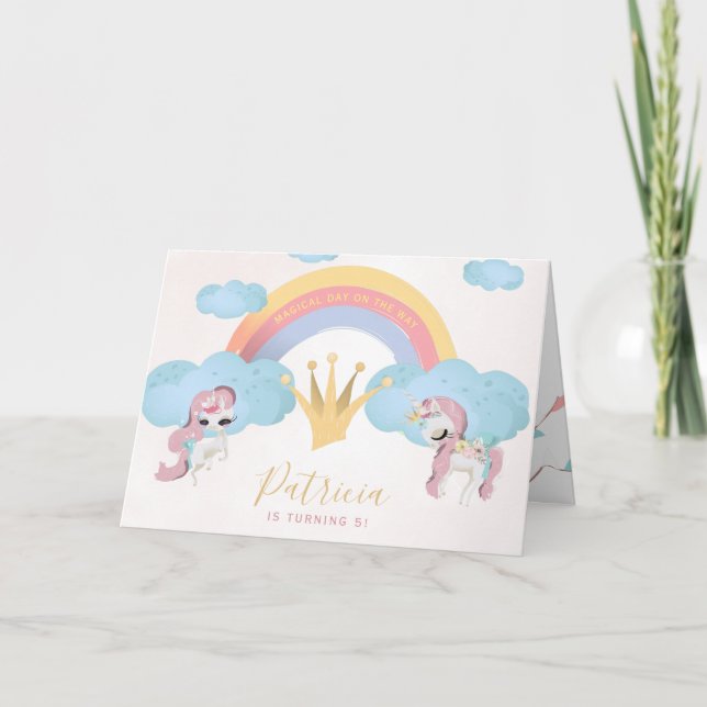 Princess pink and gold girls birthday party PHOTO Card (Front)