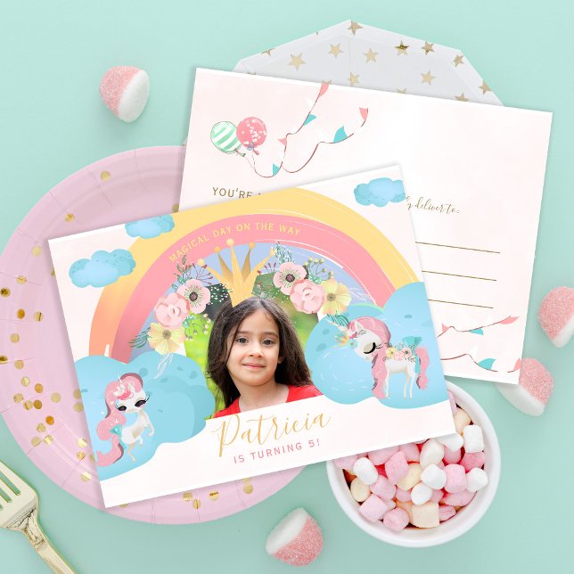 Princess pink and gold girls birthday PHOTO party Postcard (Creator Uploaded)