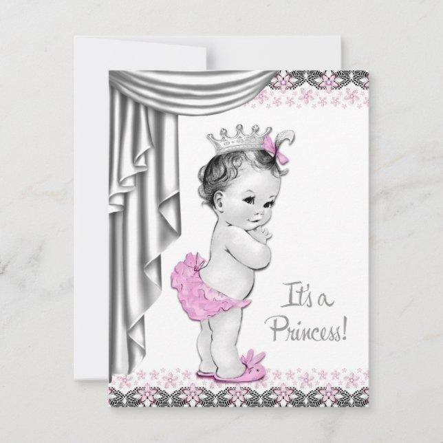 Princess Pink and Grey Baby Girl Shower Invitation (Front)