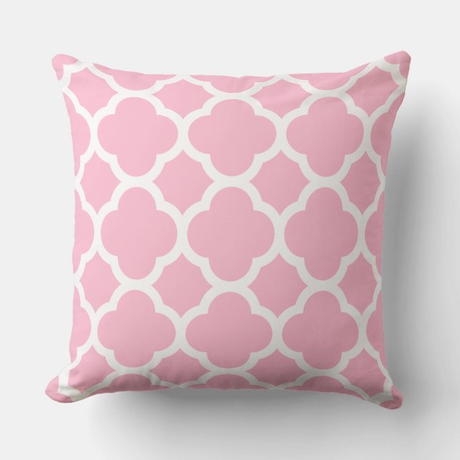 Princess Pink and White Quatrefoil Pattern Throw Pillow (Front)