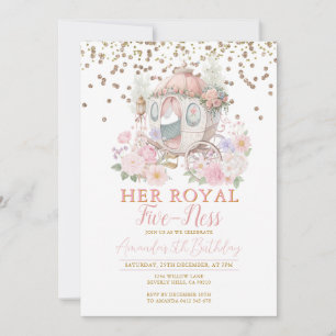 Princess Pink Birthday Blush Floral Carriage Invitation