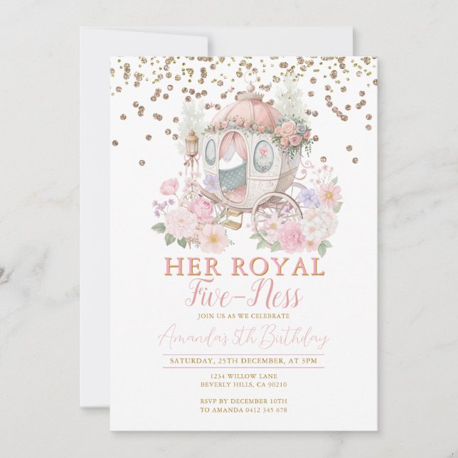 Princess Pink Birthday Blush Floral Carriage Invitation (Front)