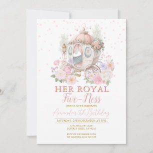 Princess Pink Birthday Blush Floral Carriage Invitation