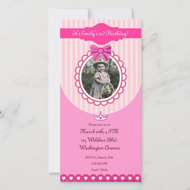 Princess Pink Birthday Photo Card Invitation (Front)