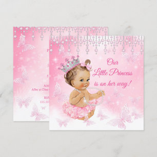 Princess Pink Butterfly Baby Shower brunette Invitation