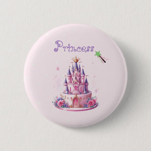 Princess Pink Castle Cake and Wand 2 Inch Round Button