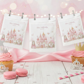 Princess Pink Castle Unicorn 4th Birthday Party Favour Bag
