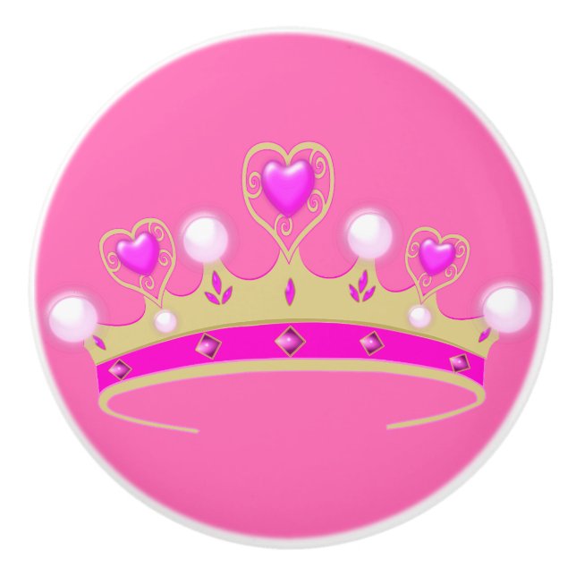 "Princess pink crown knob" Ceramic Knob (Front)
