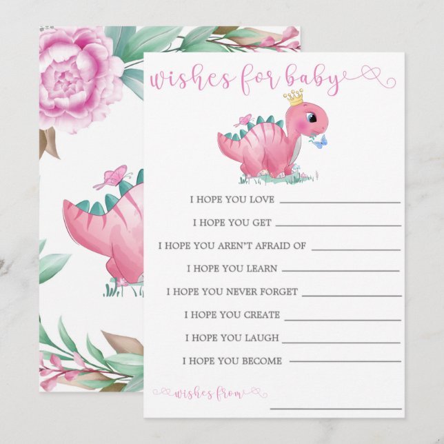 Princess Pink Dinosaur Peony Souhaite Une Carte Bé (Devant / Derrière)