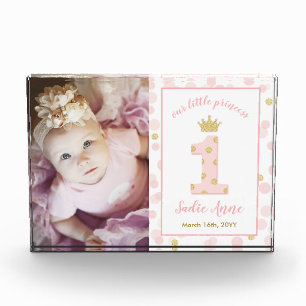 Princess Pink First Birthday Keepsake Photo Block