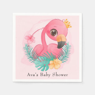 Princess Pink Flamingo Pink Girl Baby Shower Napkin