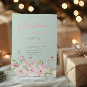 Princess Pink Floral Christmas Party Invitation