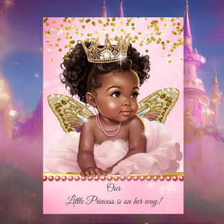 Princess Pink Gold Butterfly Baby Shower Ethnic Invitation