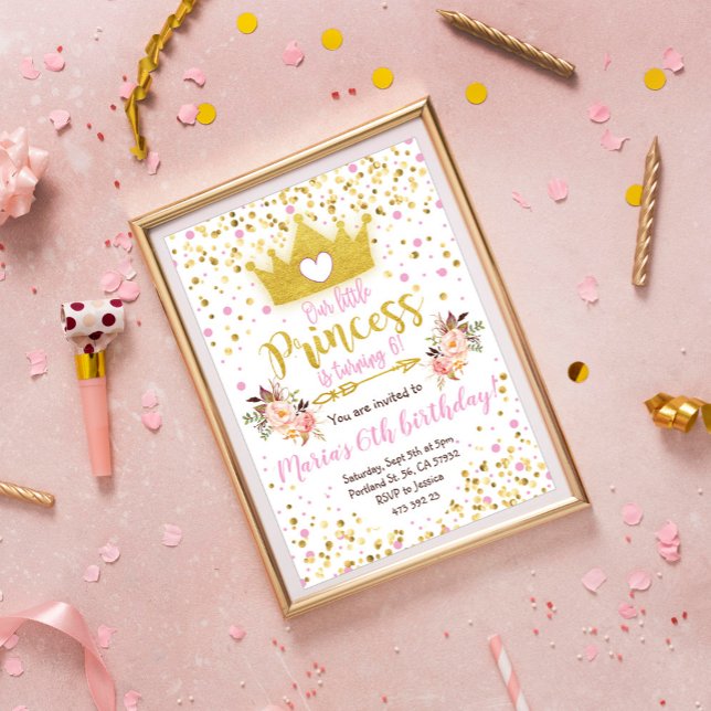Princess Pink Gold Confetti Birthday Invitation  (Creator Uploaded)