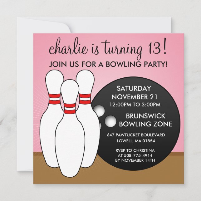 Princess Pink Let's Have a Ball Bowling Party Invitation (Front)
