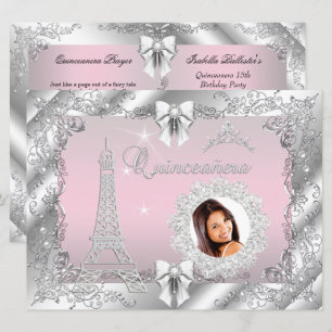 Princess Pink Quinceanera Silver Photo BIG Invitation