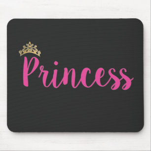 Princess Pink Script Font Crown Mouse Pad