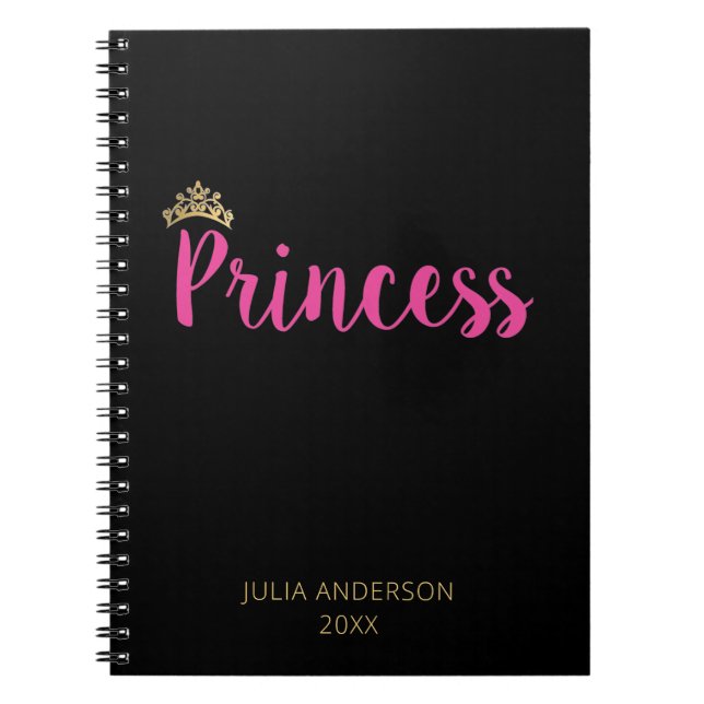 Princess Pink Script Font Crown Notebook (Front)