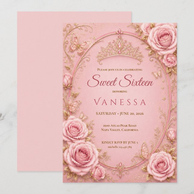Princess Pink sweet 16 Invitation (Front/Back)