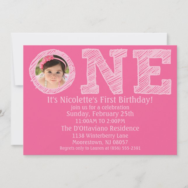 Princess Pink The Big One Photo First Birthday Invitation (Front)