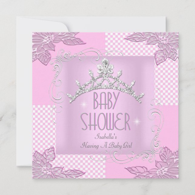 Princess Pink White Baby Shower Girl Tiara Invitation (Front)