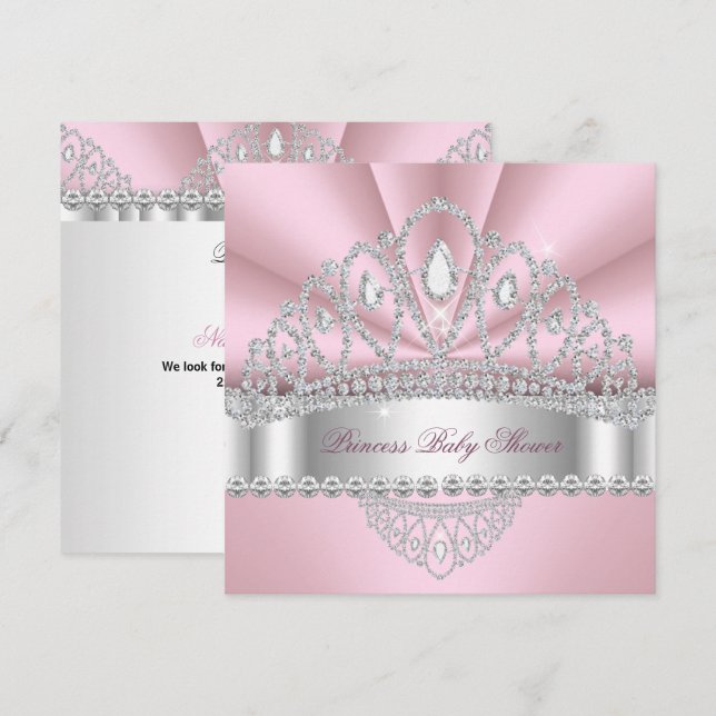 Princess Pink White Diamond Tiara Baby Shower Invitation (Front/Back)