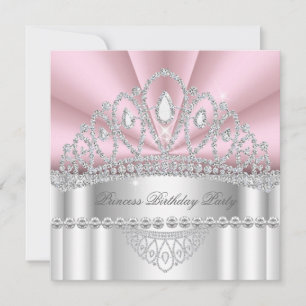 Princess Pink White Diamond Tiara Birthday Party 2 Invitation