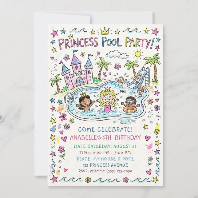 Princess Pool Party Invitation (Devant)