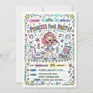 Princess Pool Pop Star Party Invitation