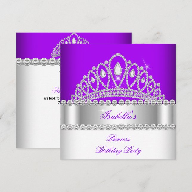 Princess Purple Diamond Tiara Birthday Party Invitation (Front/Back)