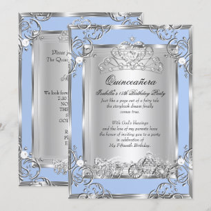 Princess Quinceanera 15th Birthday Blue Silver Invitation