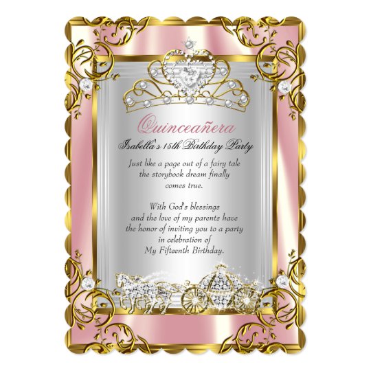 Princess Quinceanera 15th Birthday Pink Peach 2 Card