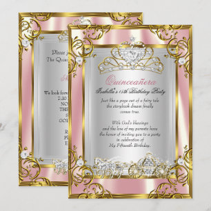 Princess Quinceanera 15th Birthday Pink Peach 2 Invitation