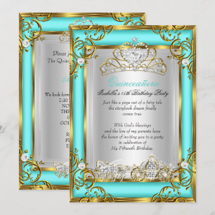 Princess Quinceanera 15th Birthday Teal Aqua Invitation