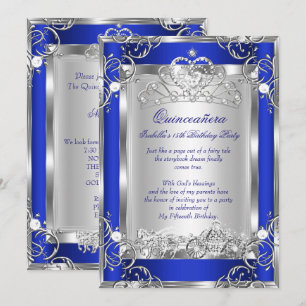 Princess Quinceanera 15th Party Deep Blue Silver Invitation