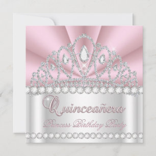 Princess Quinceanera 15th Pink White Diamond Gem Invitation