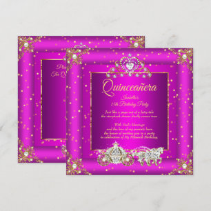 Princess Quinceanera Elite Magenta Gold Sparkle Invitation