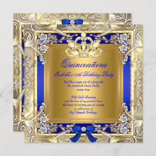 Princess Quinceanera Gold Royal Blue Silver Party Invitation