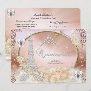 Princess Quinceanera Magical Cream Silver Invitation