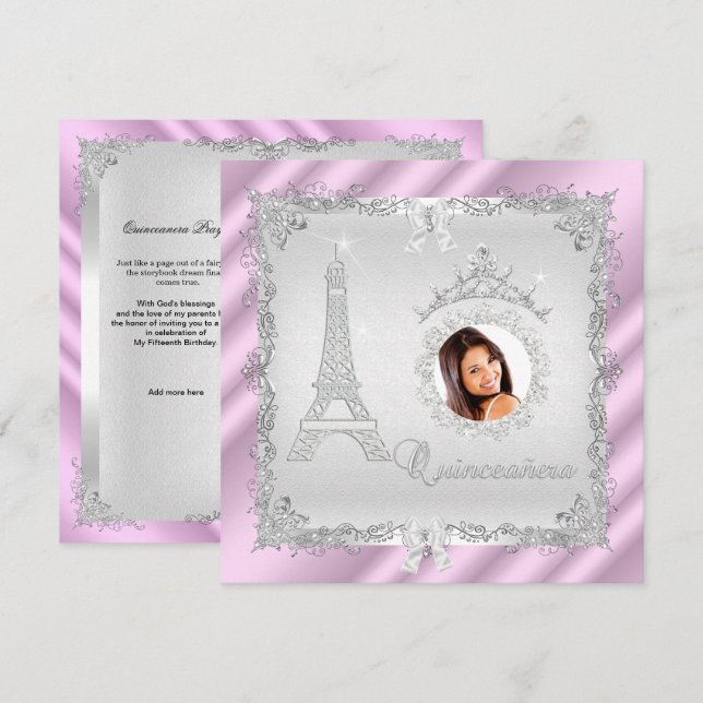Princess Quinceanera Magical Pink Silver Photo 2 Invitation (Front/Back)