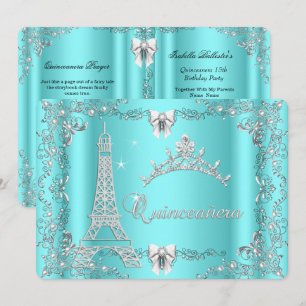 Princess Quinceanera Magical Teal Blue Silver Invitation