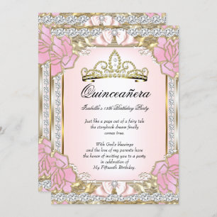 Princess Quinceanera Pink Gold 15th Birthday 2 Invitation