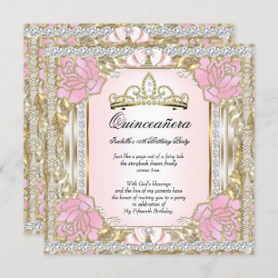 Princess Quinceanera Pink Gold 15th Birthday 2 Invitation