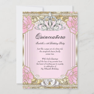 Princess Quinceanera Pink Gold 15th Birthday Party Invitation