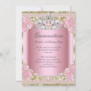 Princess Quinceanera Pink Pearl Birthday Party Invitation