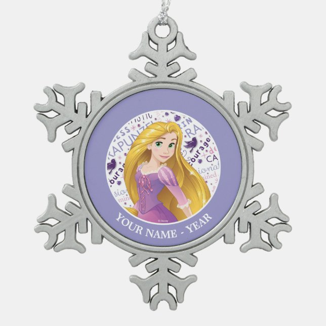 Princess Rapunzel | Rapunzel Add Your Name Snowflake Pewter Christmas Ornament (Front)
