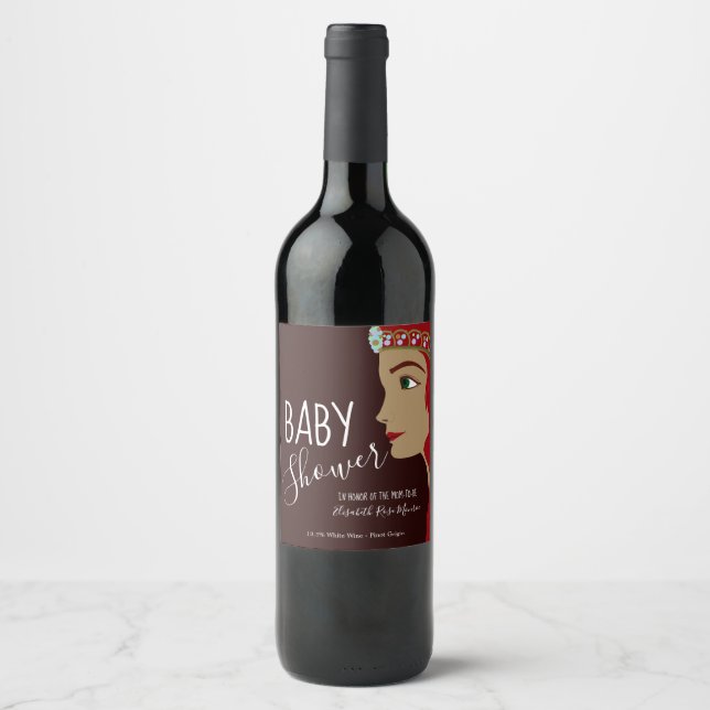 Princess Red Baby Shower Wine Label (Front)