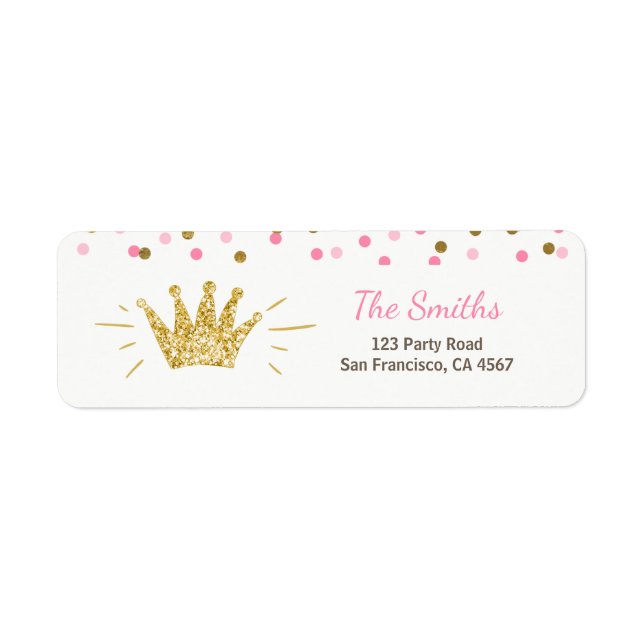 Princess Return Address Label Pink Gold Crown Girl (Front)