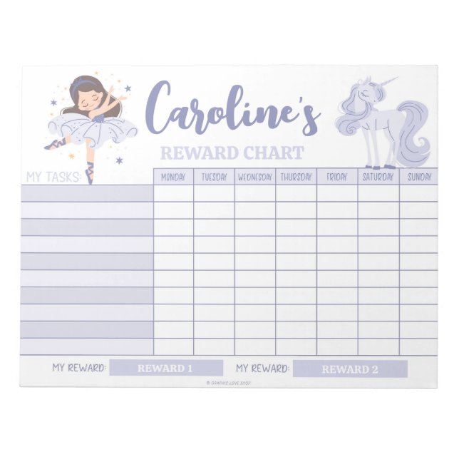 Princess Reward Chart Personalized Name Task Notepad (Front)